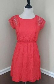 New Modcloth Ya Los Angeles Bold Coral Red Sheer Crochet Shoulders Dress Medium