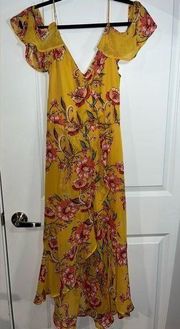 NWT Eyeshadow Brand Mineral Yellow Women’s Dress Floral Patterned Size M *Stains