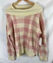 NWT Olivia Sky Pink and Cream Checkered Cowl Neck Sweater size XL