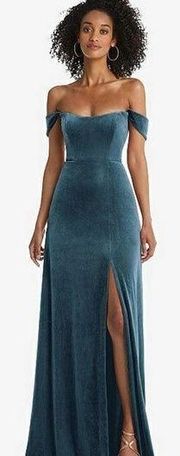 After Size OFF-THE-SHOULDER FLOUNCE SLEEVE VELVET MAXI DRESS IN DUTCH BLUE NEW