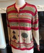 Susan Bristol Christmas Sweater Hand Embroidered Cardigan Ramie Acrylic Angora