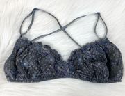 Free People Intimately  Lace Bralette Crisscross Strappy Grey Size Small