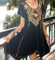 Johnny Was heavily embroidered crushed velvet and silk dress NWT (oversized)