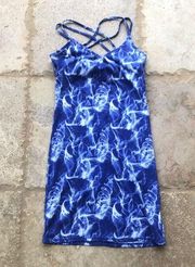 Volcom Blue and White Midi T-shirt Dress Smoke Dye