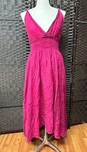 Chan Luu Womens Flowing Dress Small Magenta Silk Lightweight Smocked Waist Elega