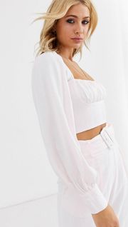 Revolve Light Pink Satin Crop