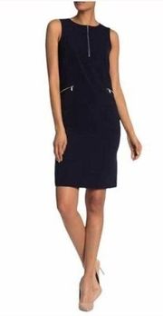 St. John Sport Navy Sheath Dress with Gold Zippers Sz. 12