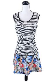 Zebra Stripe Floral Scuba Dress New Multi Medium