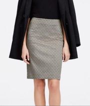 Ann Taylor Jacquard Gold and Black Pencil Skirt, EUC, Size 2, MSRP $128