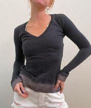 Burberry Charcoal Gray Knit V Neck Sweater w/ Burnished Trim