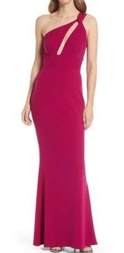 Katie‎ May Edgy Asymmetrical One Shoulder Gown- Dark Pink