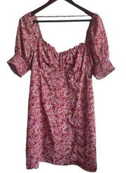 Trixxi Top Women Dress Large Pink Square Bodice Paisley Cottagecore Mini Boho