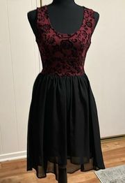 Vintage Black Burgundy Sleeveless A-Line Dress