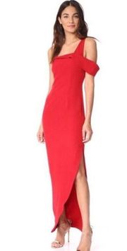 Shooting Star One Shoulder Long Gown Bright Red Dress Side Slit Maxi XS