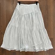 NWT  Tiered Crinkle Asymmetric Midi Skirt in Mint Green Size Small