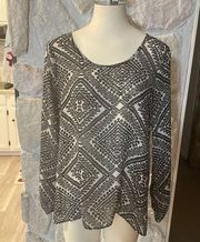 Charming Charlie Black And White Lightweight Geometric Pattern Blouse- Size MED