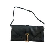 ISAAC MIZRAHI Black Leather Logo Shoulder Bag