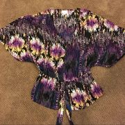 Parker Purple Pattern Wide Sleeve Silk Blouse