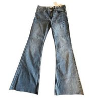 MANGO DENIM JEANS FLARE RAW HEM BLUE sz US 12