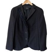 AKRIS PUNTO Blazer Black Jacket Designer Cotton Ruffle Collar Minimalist 14 EUC