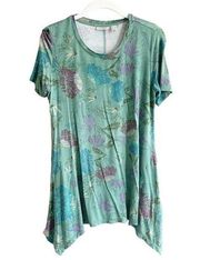 Logo By Lori Goldstein Womens Hi Low Floral Tunic Short Sleeve Blouse Size S