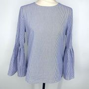 Beachlunchlounge Lilyana Blue Stripe Bell Sleeve lightweight Top Size XS New