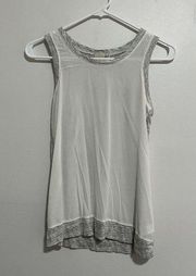 Ecru White Silk Blouse with Gray Linen Back Size XS