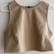 Faux Vegan Leather Cropped Tank Top, Tan/Cream Tank, Women’s Size Large