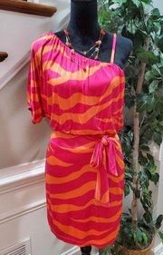 Julia Jordan Women's Pink Orange One Shoulder Short Sleeve Knee Length Dress XS