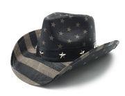 Mens American Flag Cowboy Hat, Black & White Western USA Shape-It Brim