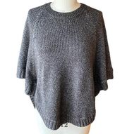 CABI Black Gray Silver Shimmer Poncho Sweater ~ Women's Size SMALL