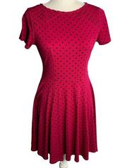 Unique Vintage Retro Swing Dress M Fuchsia Polka Dot Pleated Zip Stretch Knit