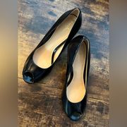 Cole Haan | Nike Air womens black patent peep toe pumps. Size: 9B