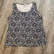 J.Jill Shirt Women Size Medium Black Tan Floral Tank Top Rayon Blend Lace Casual