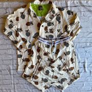 Owl Print Piggy Pajamas 2 Piece Set Medium