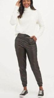 SPANX Leather Like Black Joggers in Size Medium Vegan Brand New with Tags  - NWT