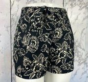 "LOFT" BLACK FLORAL ELASTIC TIE WAIST PLEAT FRONT PULL ON LYOCEL SHORTS 6 NWOT