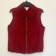 Christopher & Banks red rouched zip up vest size M