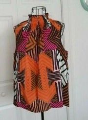 Marie Oliver 100% Silk Sleeveless Mock Neck Multi-color Swing Top (XS)