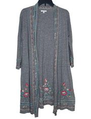 Caite Women Athleta Cardigan Embroidered Floral Kimono Heathered Gray Size Small