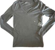 Eddie Bauer favorite vneck long sleeve knit tee shirt top olive green sz M