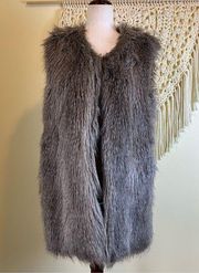 Ann Taylor Y2K Faux Fur Vest Hook & Eye Closure Gray Festival Going Out Medium