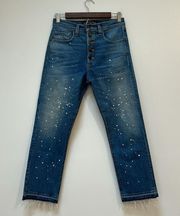 Veronica Beard Ines 10.75” Girlfriend Jean Blue Splatter Paint Cropped Size 27