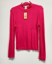 American Rag Cie women's Large long sleeve mock neck Raspberry Sorbet Ribbed Top