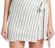 Theory Womens Mini Wrap Linen Blend Mini Skirt Striped Cream Size 12