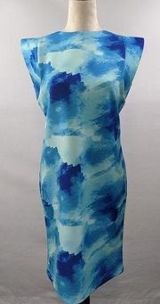 Jay by Jay Godfrey Scuba Straight Shift Dress Teal Blue Abstract Sz Small New