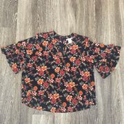 Womens  Black Floral Ruffle Sleeve Blouse - M