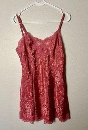 Vintage Victoria Secret Women M Pink Lace Gold Label Lingerie Slip Dress Satin