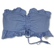 Solemio Blue Striped Strapless Crop Top Small