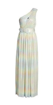 Andrea Gown In Gold White One Shoulder Belted Maxi Formal Dress